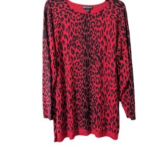 Pullover animal print red INC size L sweater tunic women